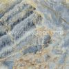 Blue Ocean Onyx natural slab with translucent blue crystals, ivory formations and golden mineral veins from Iran.