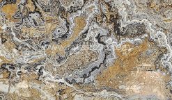 Persian Miniature Onyx natural slab with artistic golden, ivory and grey mineral patterns from Iran.